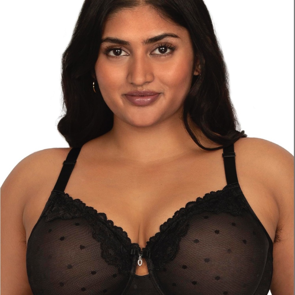 Curvy Couture Black Polka Dot Lace Bra